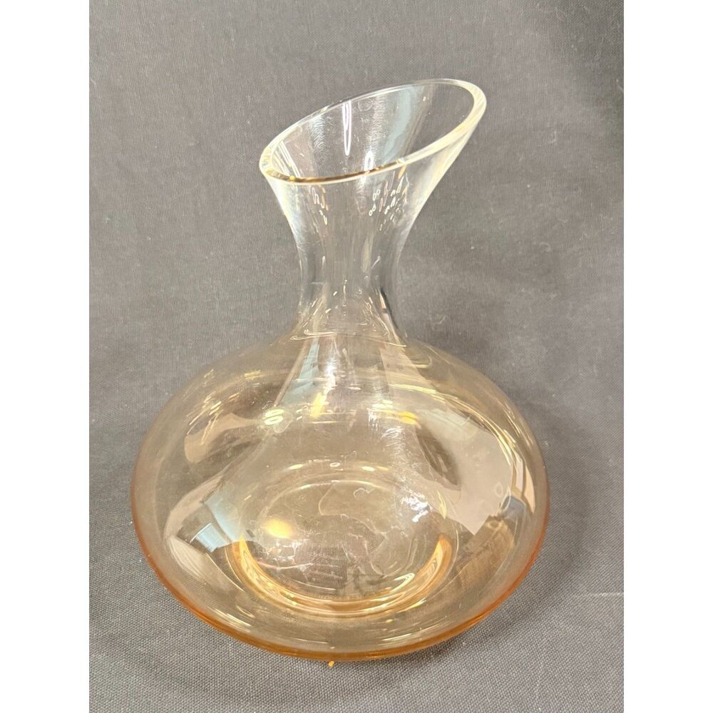 Vintage 1960s Clear Glass Wine Decanter Amber Hue 56 oz Slanted Rim Barware